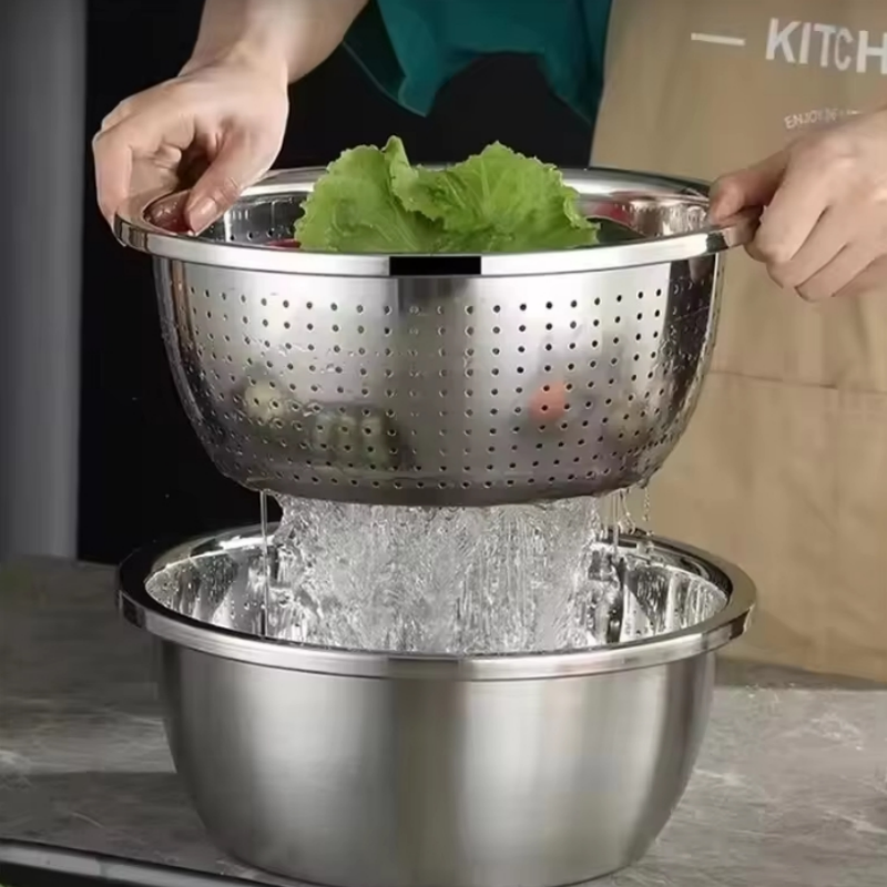 Kitchen Gadgets Storage - Multi Functional Stainless Steel Vegetable Bowl,