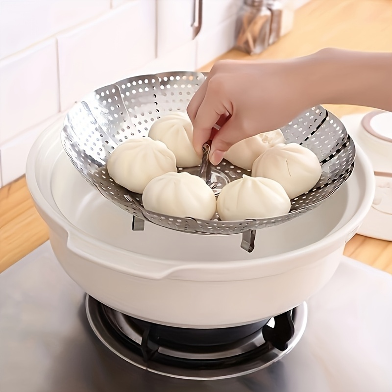 Silicone Steamer Basket - Foldable Stainless Steel Steamer, Collapsible Cooking