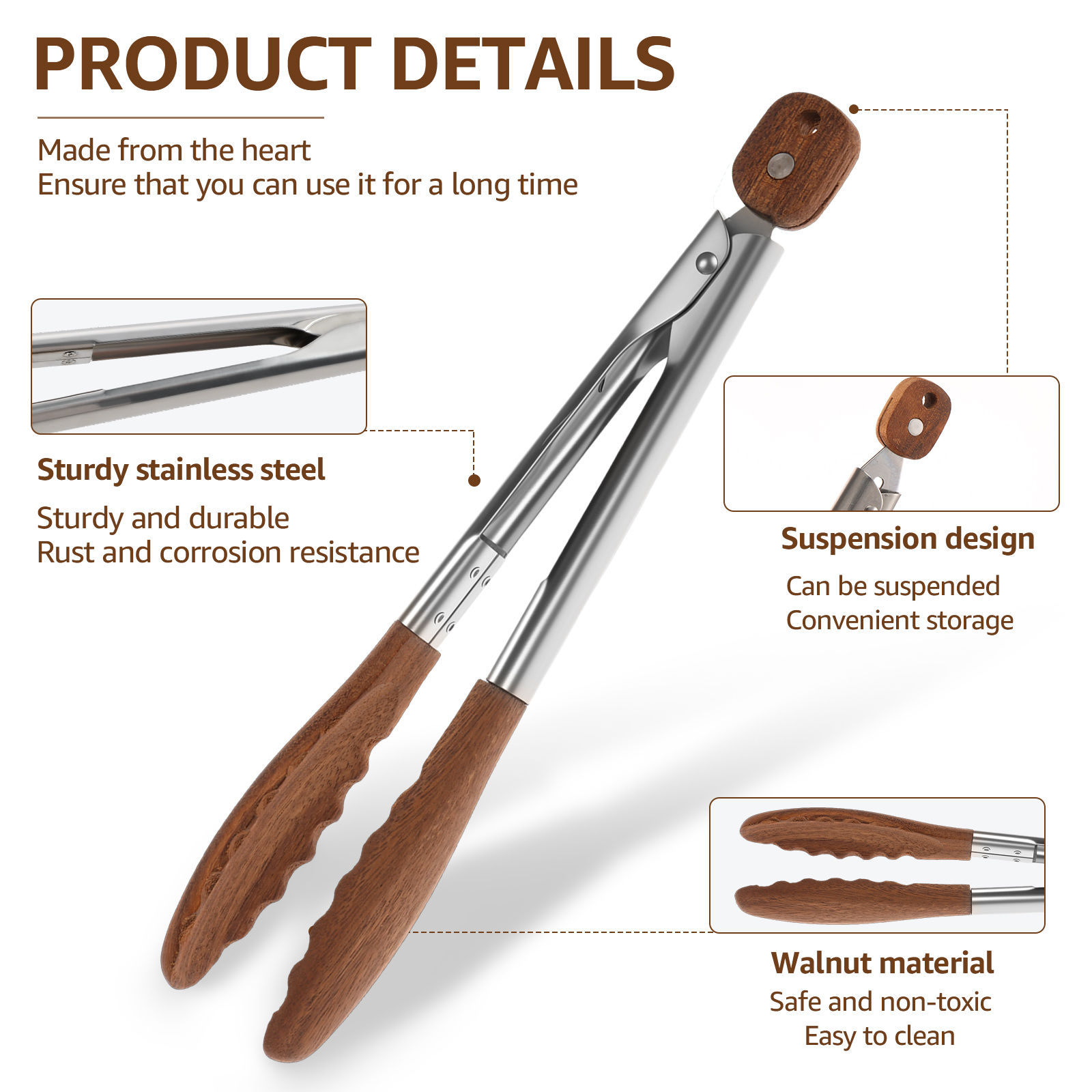 2/3 Pcs Food Tongs Walnut Wood - Kitchen Gadgets And Equipment recension och pris
